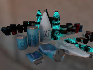 bottles and broken bottles low-poly pbr 3D Model