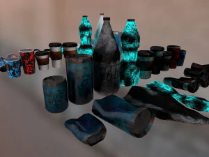 bottles and broken bottles low-poly pbr 3D Model
