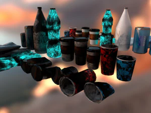 bottles and broken bottles low-poly pbr 3D Model