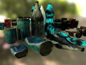 bottles and broken bottles low-poly pbr 3D Model