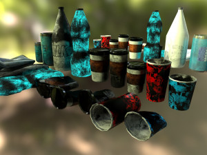bottles and broken bottles low-poly pbr 3D Модель