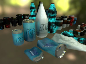bottles and broken bottles low-poly pbr 3D Model