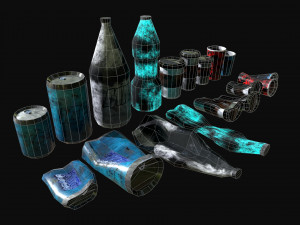bottles and broken bottles low-poly pbr 3D Модель