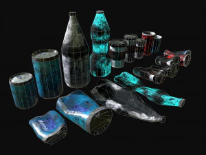 bottles and broken bottles low-poly pbr 3D Model