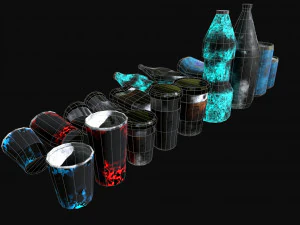 bottles and broken bottles low-poly pbr 3D Model