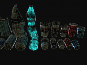 bottles and broken bottles low-poly pbr 3D Model