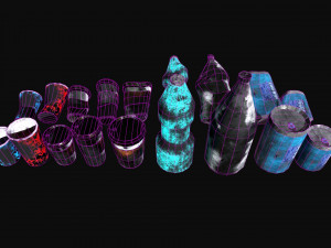 bottles and broken bottles low-poly pbr 3D Модель