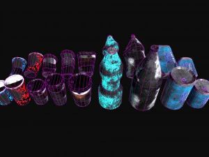 bottles and broken bottles low-poly pbr 3D Model