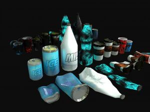 bottles and broken bottles low-poly pbr 3D Model