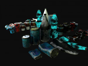 bottles and broken bottles low-poly pbr 3D Model