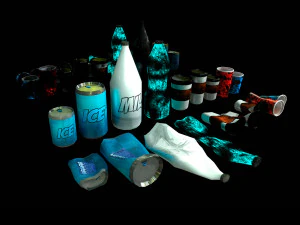 bottles and broken bottles low-poly pbr 3D Model