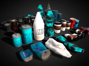 bottles and broken bottles low-poly pbr 3D Model