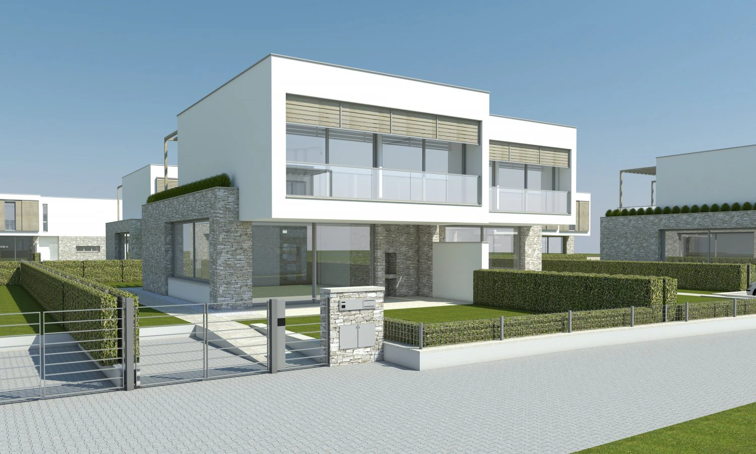 modern villa - attached 2 units 3D Model .c4d .max .obj .3ds .fbx .stl .blend 