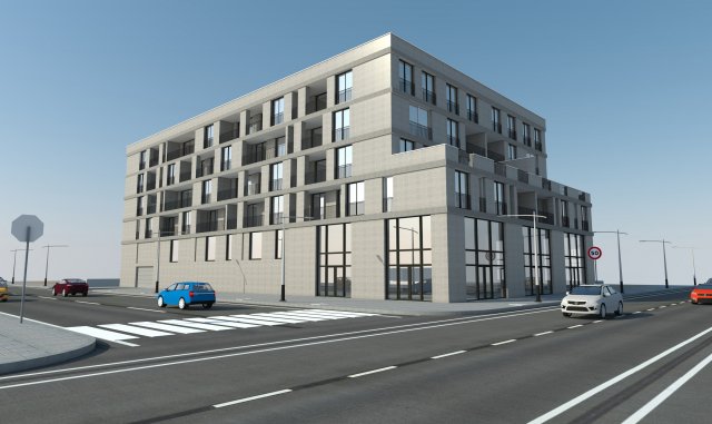 modern mixed-use building 3D Model .c4d .max .obj .3ds .fbx .stl .blend 