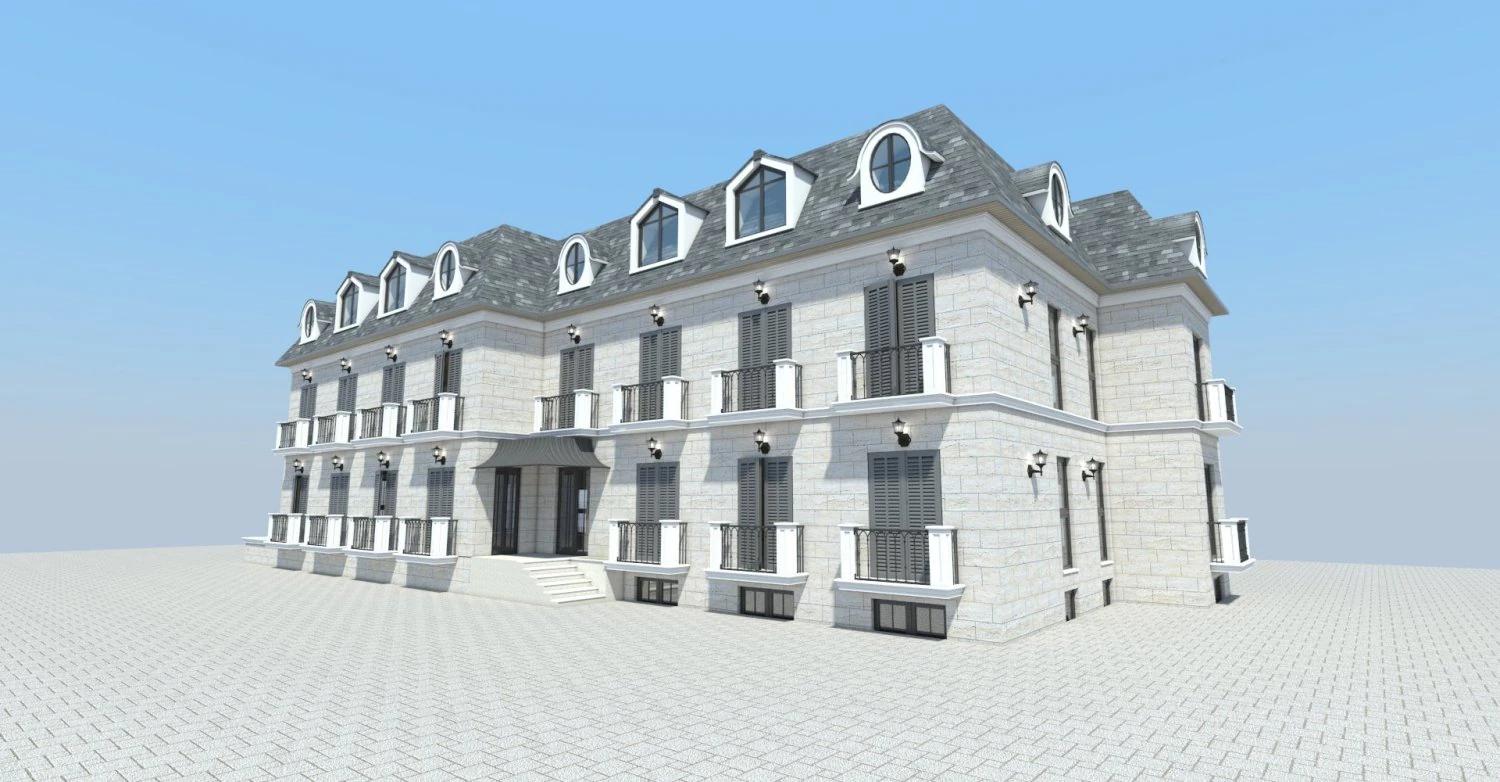 neoclassical hotel 3D Model .c4d .max .obj .3ds .fbx .stl .blend