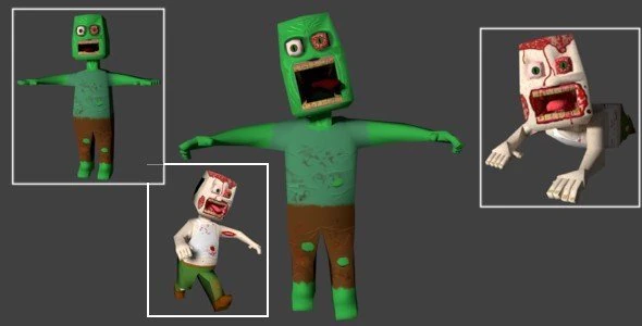 zombie character low-poly animated rigged textured 3D Model .c4d .max .obj .3ds .fbx .stl .blend 