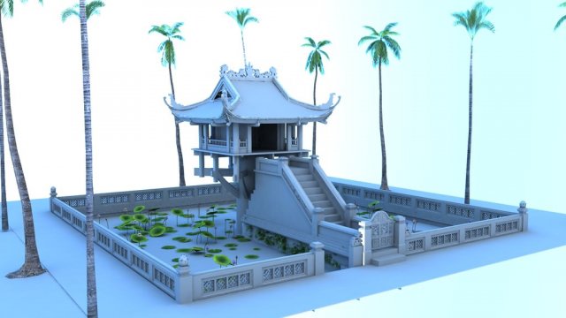 one pillar pagoda of vietnam 3D Model .c4d .max .obj .3ds .fbx .stl .blend 