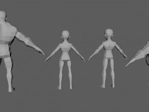 temel 4 karakter 3D Model