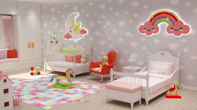 girls bedroom 3D 模型 .c4d .max .obj .3ds .fbx .stl .blend 