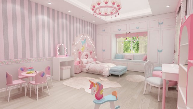 girls bedroom 3D Модель .c4d .max .obj .3ds .fbx .stl .blend 
