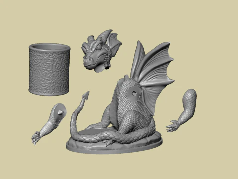 Cute Baby Dragon pencil holder 3D Print Model