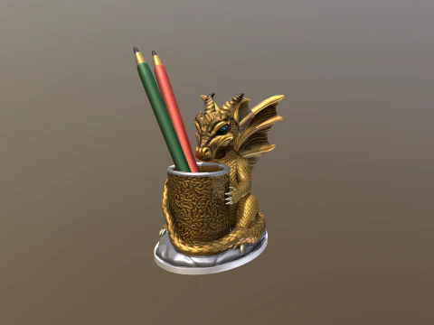Cute Baby Dragon pencil holder 3D Print Model