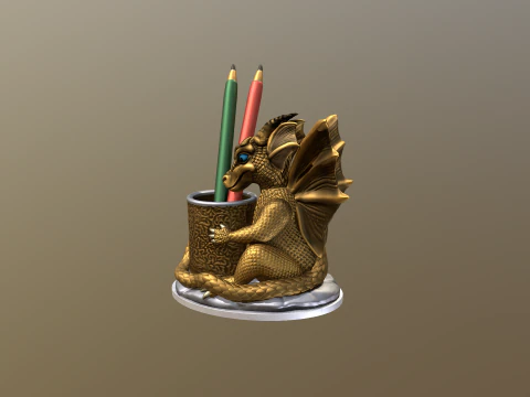Cute Baby Dragon pencil holder 3D Print Model