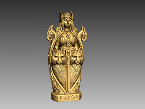 Statue of Freya in a totemic style 3D-printmodel