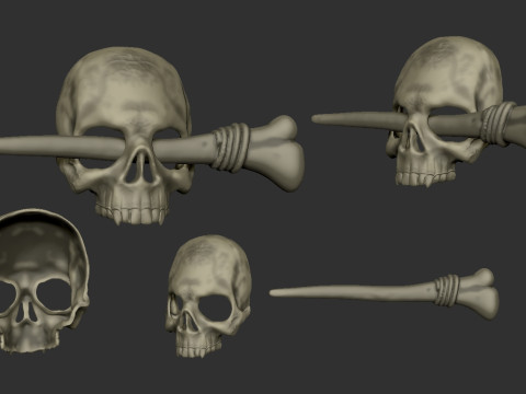 Skull and bone hair barrette 3D प्रिंट मॉडल
