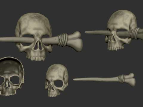 해골과 뼈로 만든 머리핀 3D 프린트 모델