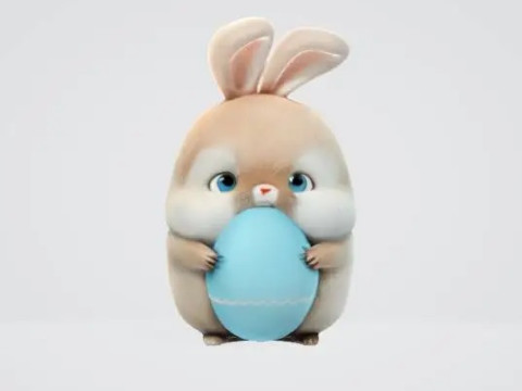 Fat cute easter bunny with an egg 3D Print Model