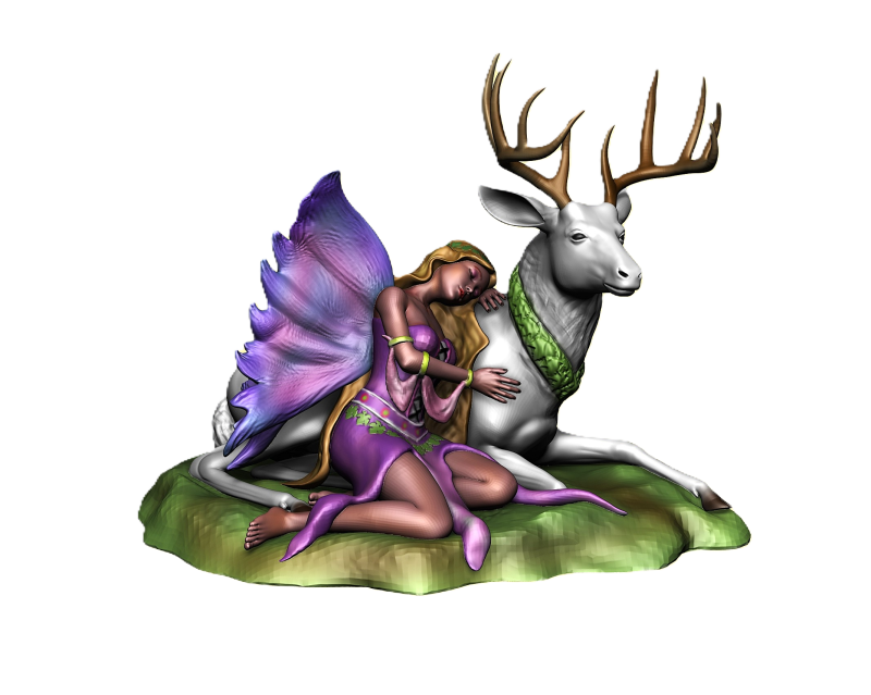 Sleeping fairy on deer figurine - Fawna Modello di stampa 3D .c4d .max .obj .3ds .fbx .stl .blend