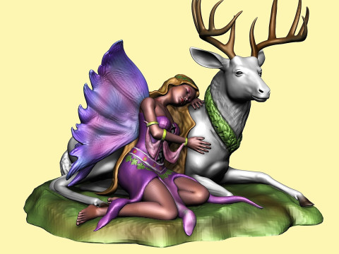 Sleeping fairy on deer figurine - Fawna Modello di stampa 3D