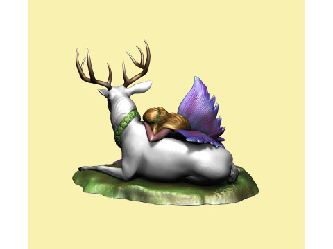 Sleeping fairy on deer figurine - Fawna Modello di stampa 3D