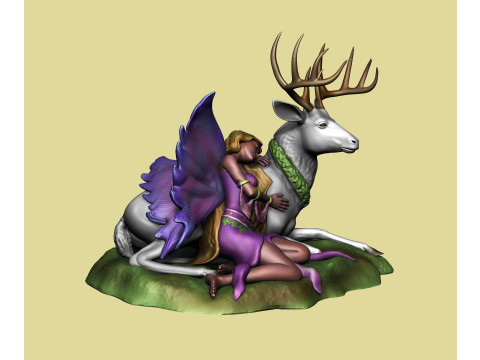 Sleeping fairy on deer figurine - Fawna Modello di stampa 3D
