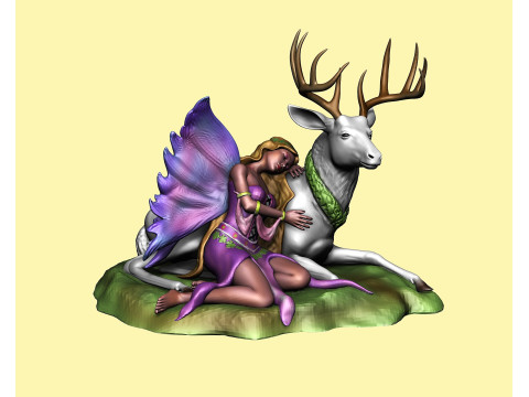 Sleeping fairy on deer figurine - Fawna Modello di stampa 3D