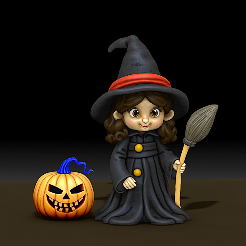 Cute mini Witch collectible figurine 3D-Druckmodell .c4d .max .obj .3ds .fbx .stl .blend