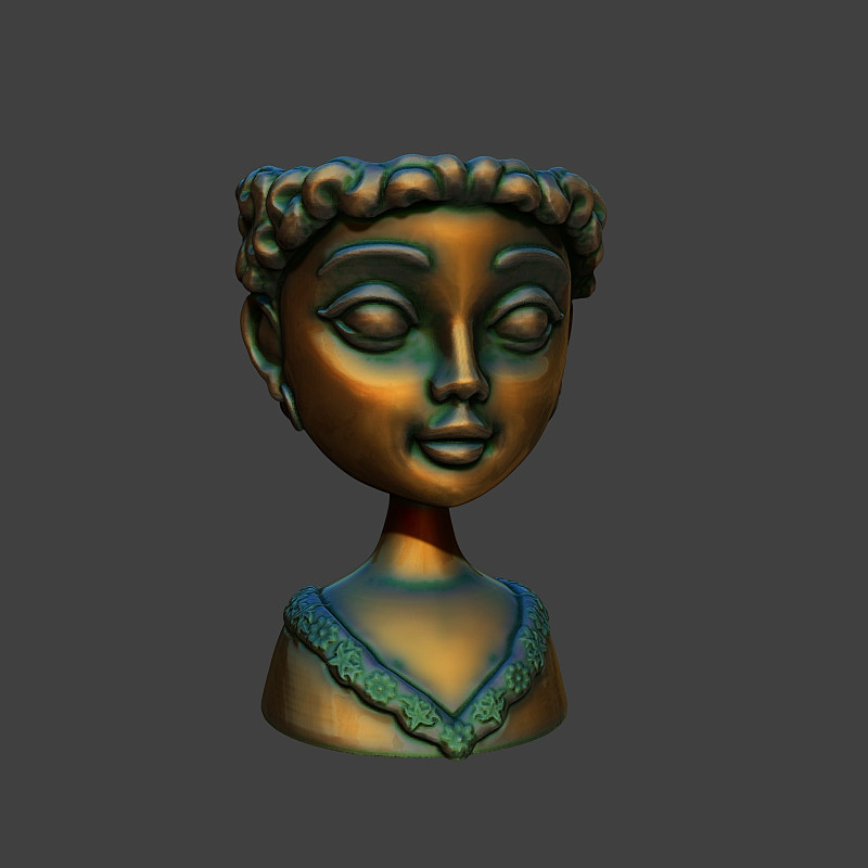 Cactus pot in the shape of a dolls bust 3D 프린트 모델 .c4d .max .obj .3ds .fbx .stl .blend