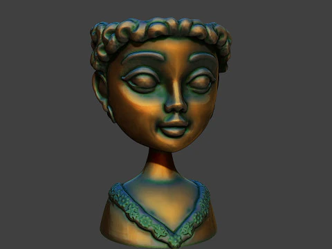 Cactuspot in de vorm van een poppenbuste 3D printmodel