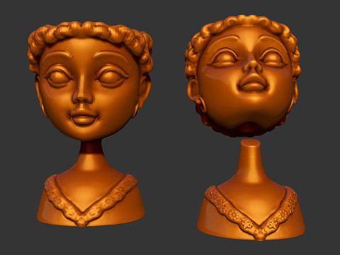 Cactus pot in the shape of a dolls bust 3D 프린트 모델