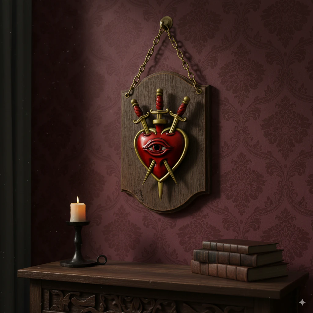 Sacro cuore tre di spade ornamento da parete gotico Modello di stampa 3D .c4d .max .obj .3ds .fbx .stl .blend 
