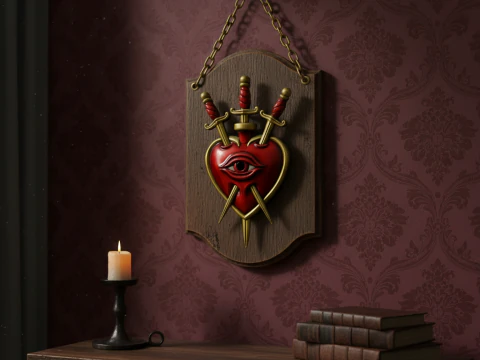 Sacro cuore tre di spade ornamento da parete gotico Modello di stampa 3D