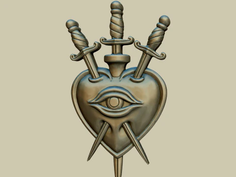 Sacro cuore tre di spade ornamento da parete gotico Modello di stampa 3D