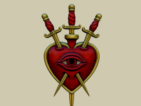 Sacro cuore tre di spade ornamento da parete gotico Modello di stampa 3D