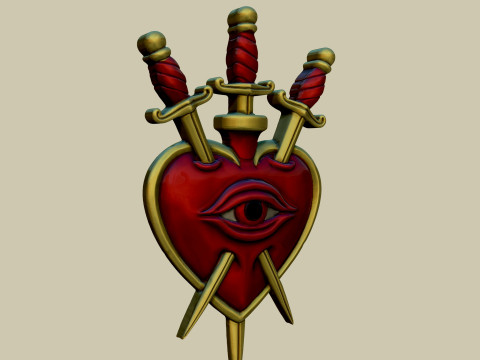Sacred heart three of swords gothic wall decor ornament Modèles 3D en vedette