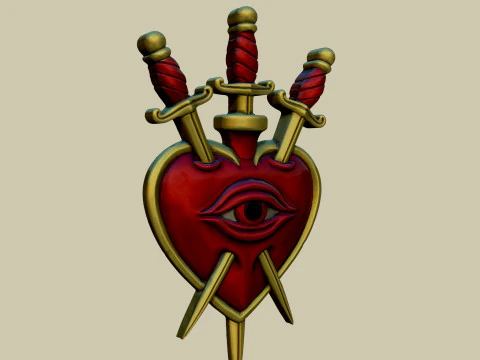 Sacro cuore tre di spade ornamento da parete gotico Modello di stampa 3D