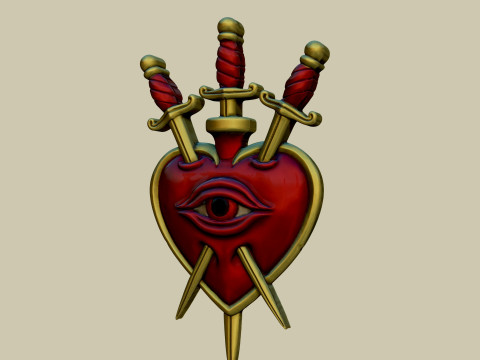 Sacred heart three of swords gothic wall decor ornament Modèles 3D en vedette