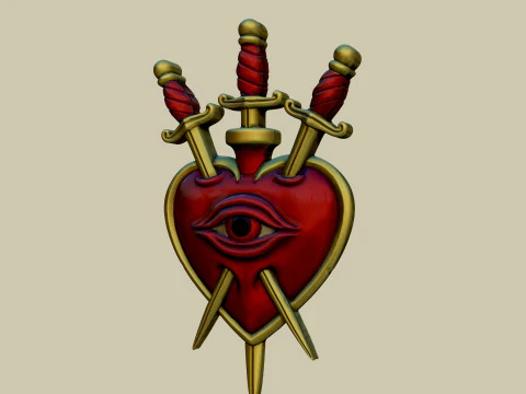 Sacro cuore tre di spade ornamento da parete gotico Modello di stampa 3D