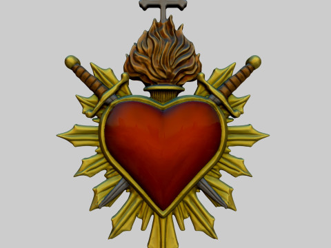 Two Swords scared heart wall ornament decor Model Cetak 3D