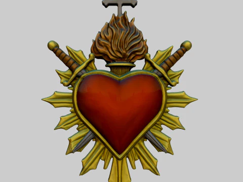 Two Swords scared heart wall ornament decor 3D Print Model